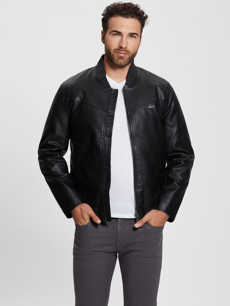 Black leather aviator jacket mens cheap