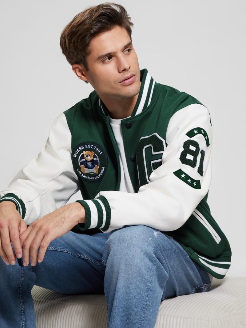 Big and Tall Teddy Varsity Jacket - Green Green / 4XL