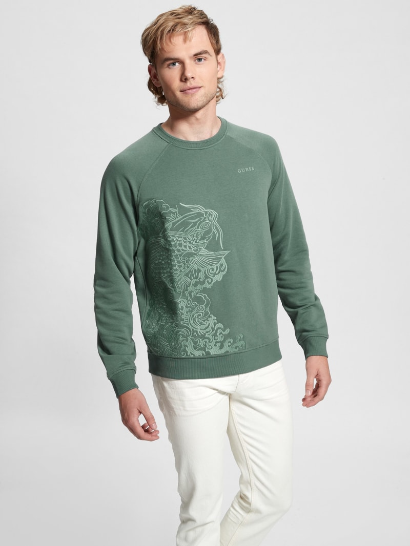 Guess green sweatshirt clearance
