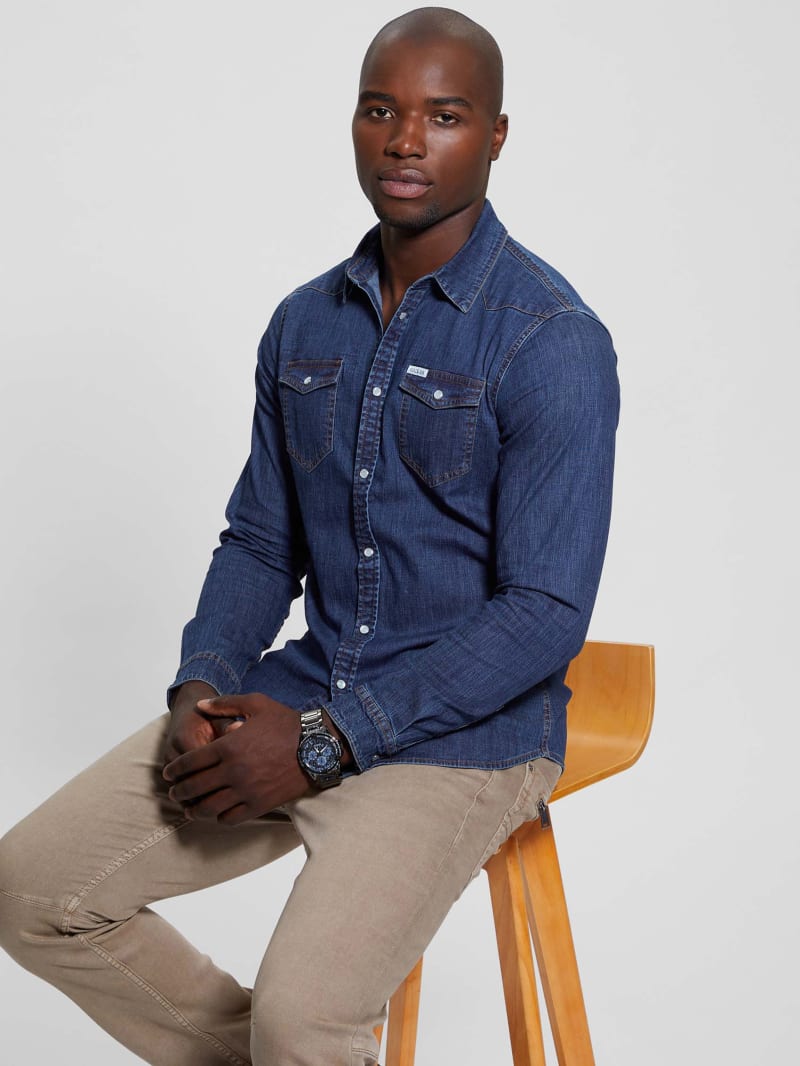 Guess denim shirt mens clearance