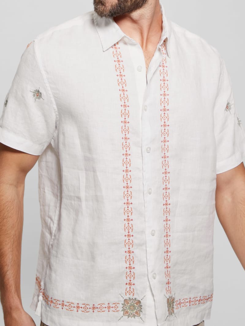 Eco Embroidered Border Linen Shirt | GUESS Canada
