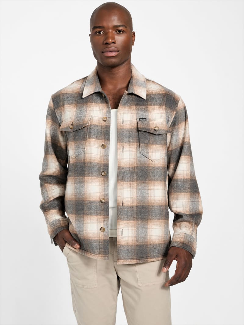 GUESS® Eco Checkered Wool-Blend Overshirt