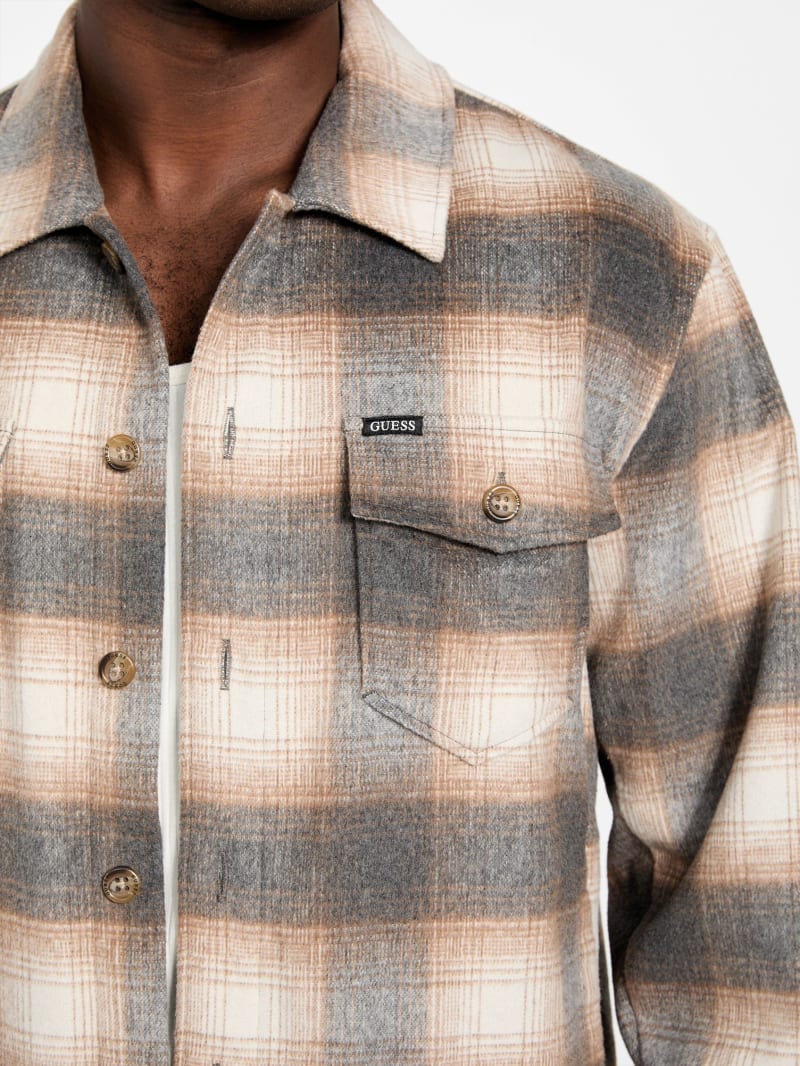 Eco Checkered Wool-Blend Overshirt - thumbnail 3