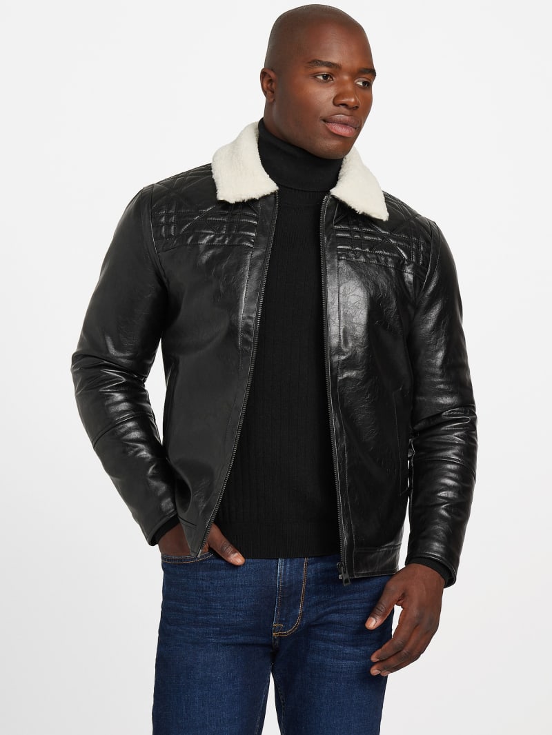 Faux-Leather Quilting Motif Jacket