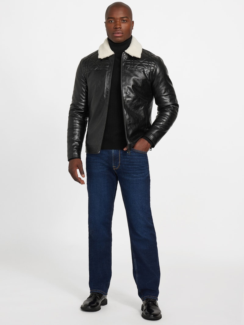 Faux-Leather Quilting Motif Jacket