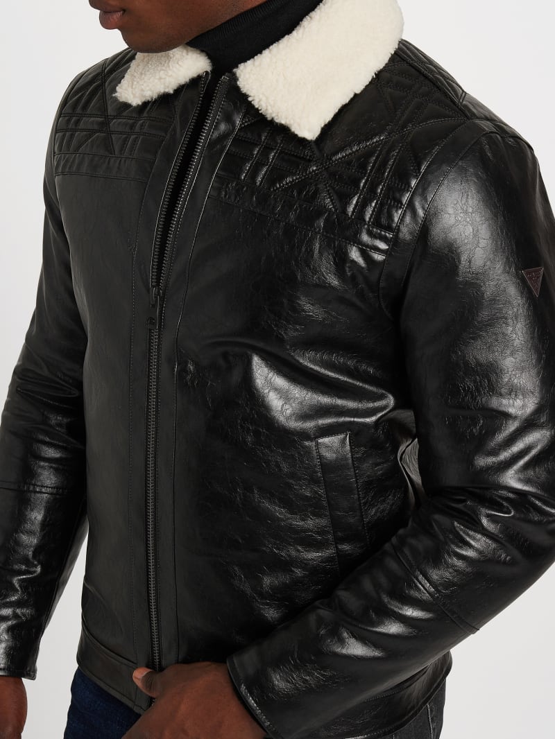 Faux-Leather Quilting Motif Jacket - thumbnail 3