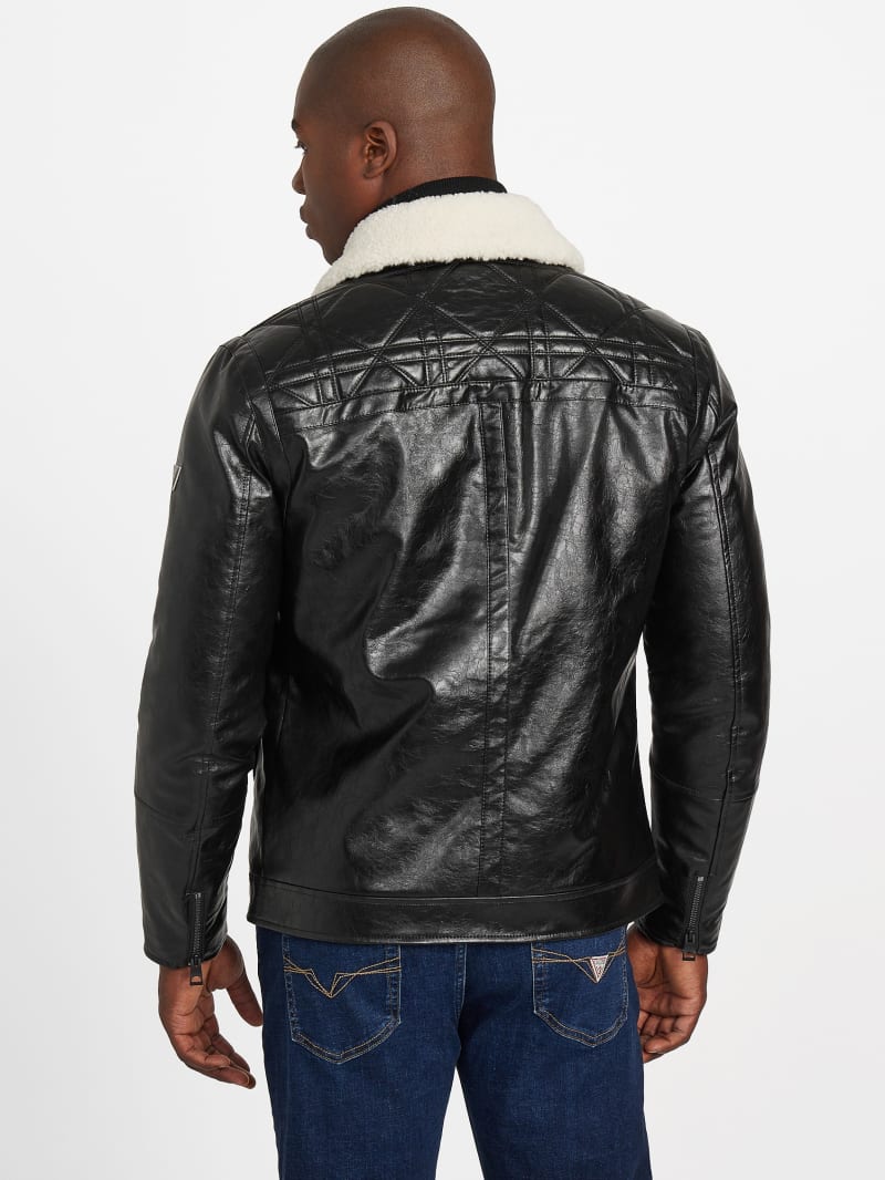 Faux-Leather Quilting Motif Jacket - thumbnail 4