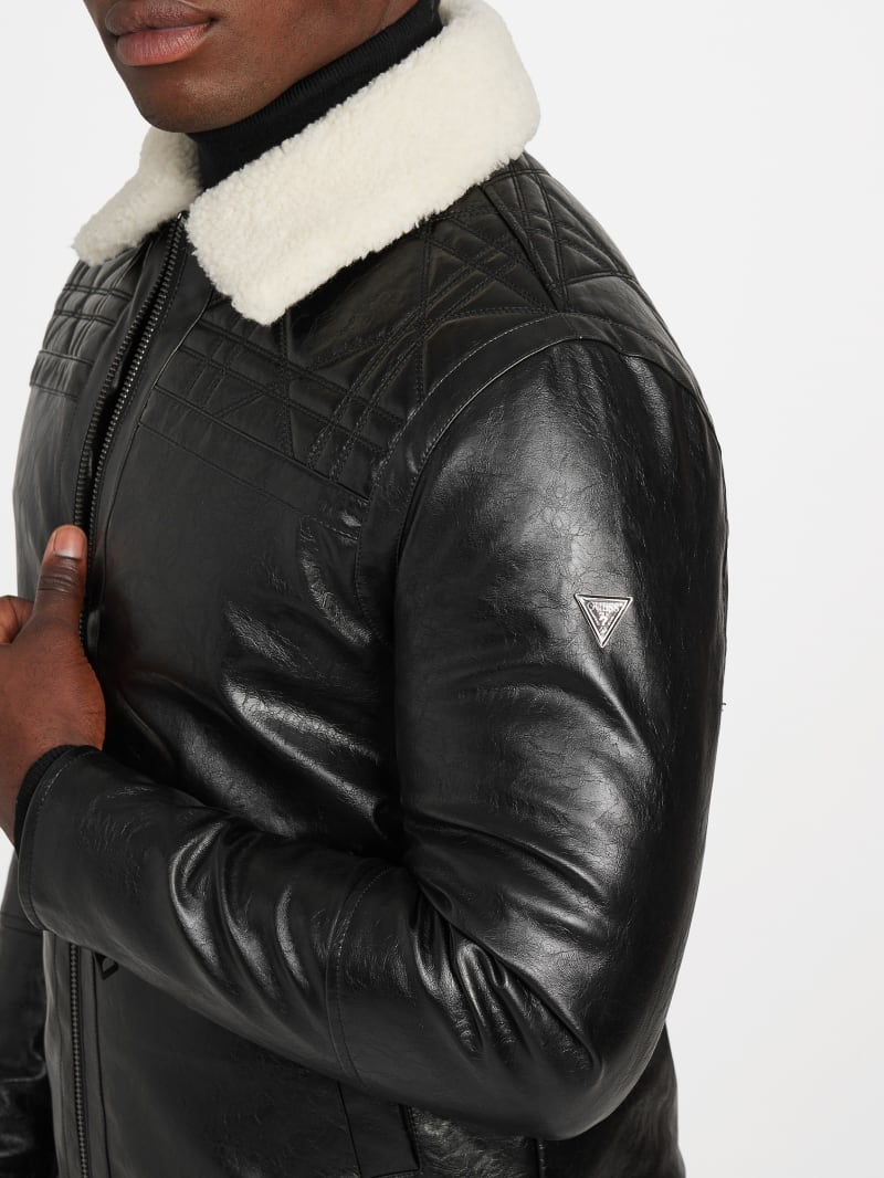 Faux-Leather Quilting Motif Jacket