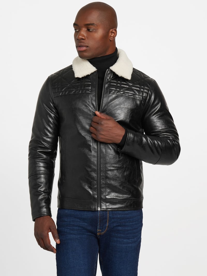 Faux-Leather Quilting Motif Jacket - thumbnail 6