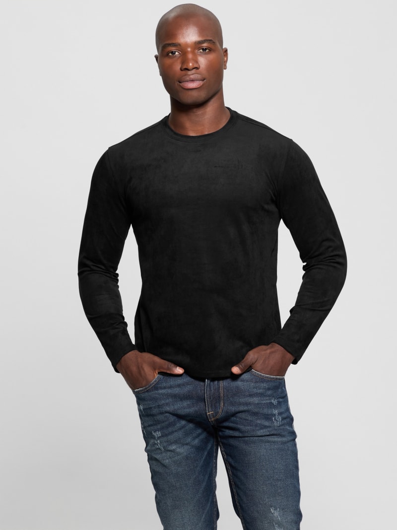 GUESS® Garrett Knit Faux-Suede Crewneck