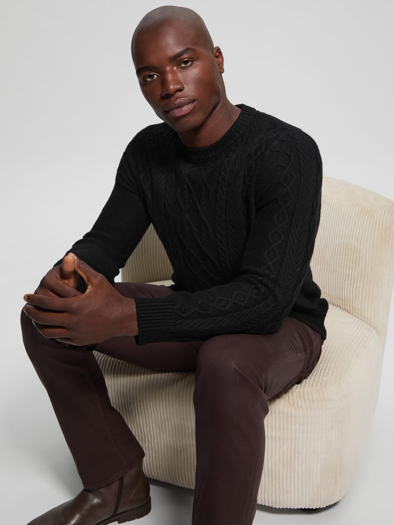 GUESS® Eco Noah Crewneck Celtic Cable-Knit Sweater