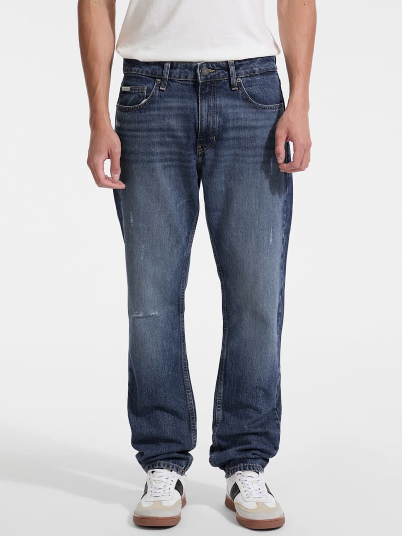 Jean Homme GUESS Slim Bleu Foncé - Taille 35.5 X 33 - Coton Élastique - Neuf Avec Étiquettes - Fabriqué Au Maroc