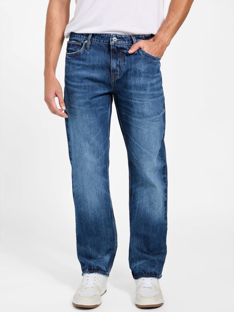 Guess Angels Slim-Fit Straight Jeans for Men, Blue, 80% Cotton, 20% Recycled Cotton, image size:800x1066
