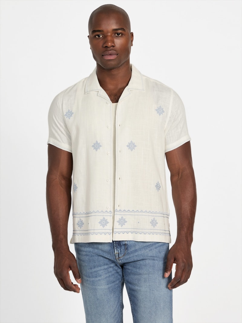mlvince　embroidery check tweed shirt Eco Mosley Embroidered Shirt | GUESS