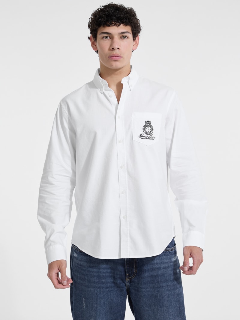 guess dress shirts for men Mens Long Sleeve Silky Poplin Shirt, Pure White, Medium : Clothing, Shoes & Jewelry Slim fit Mens Shirts Guess Button Up