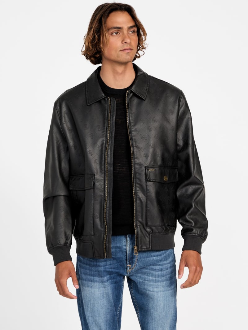 Monogram Faux-Leather Aviator Jacket