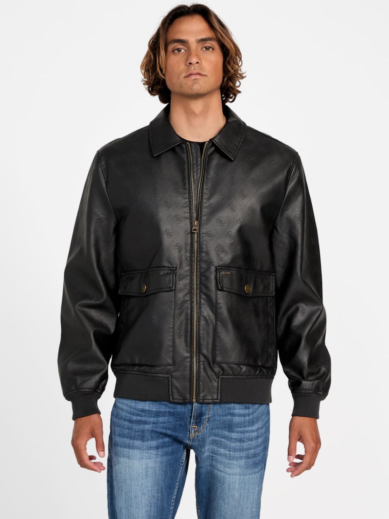 Monogram Faux-Leather Aviator Jacket