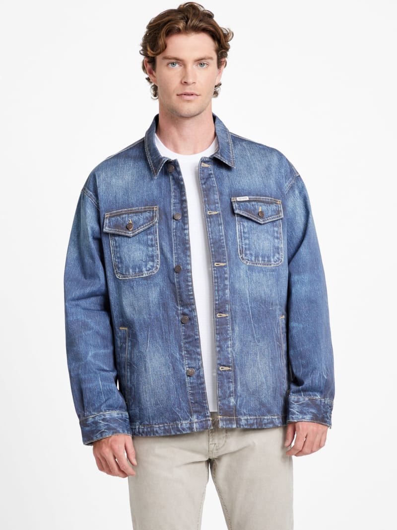 【インディゴブルー(F7WL)】GUESS デニムジャケット (M)Herringbone Zip Denim Jacket BILLY Jacket デニムジャケット | GUESS(ゲス) JAPAN 公式オンライン