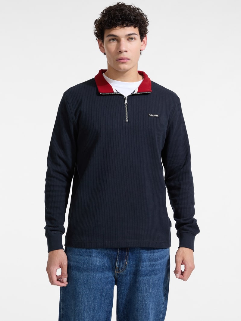 GUESS® Ribbed Quarter Zip Pullover