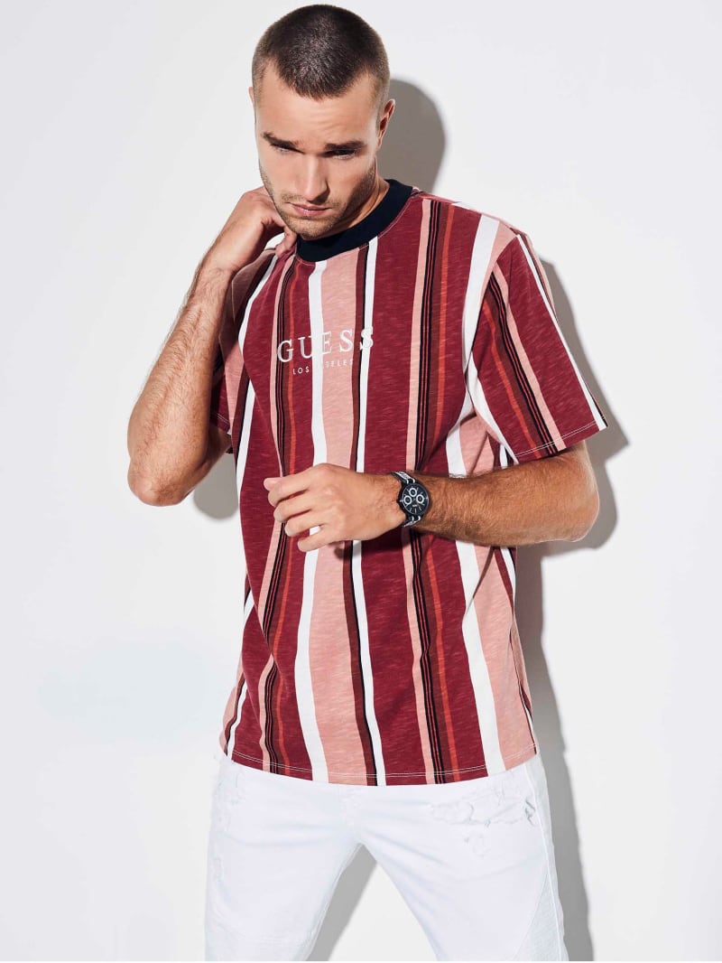 guess red and blue striped shirt