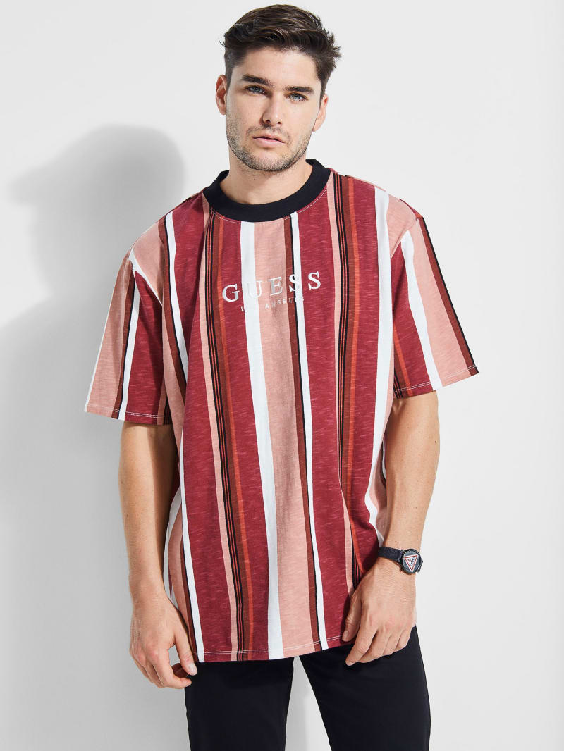 red guess striped shirt