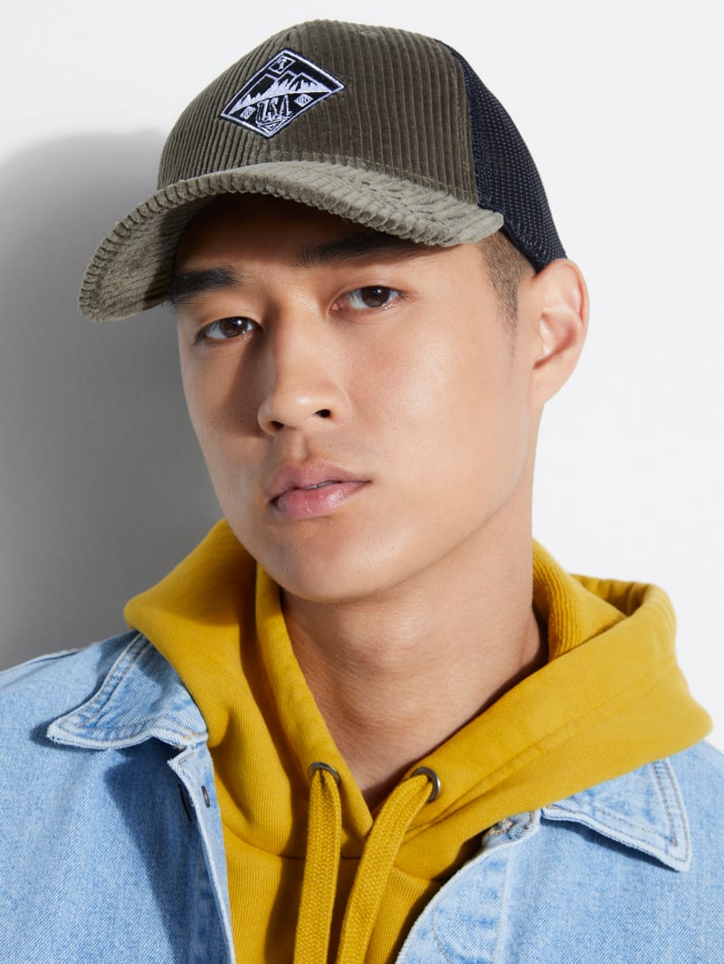 GUESS Originals Logo Corduroy Trucker Hat | GUESS