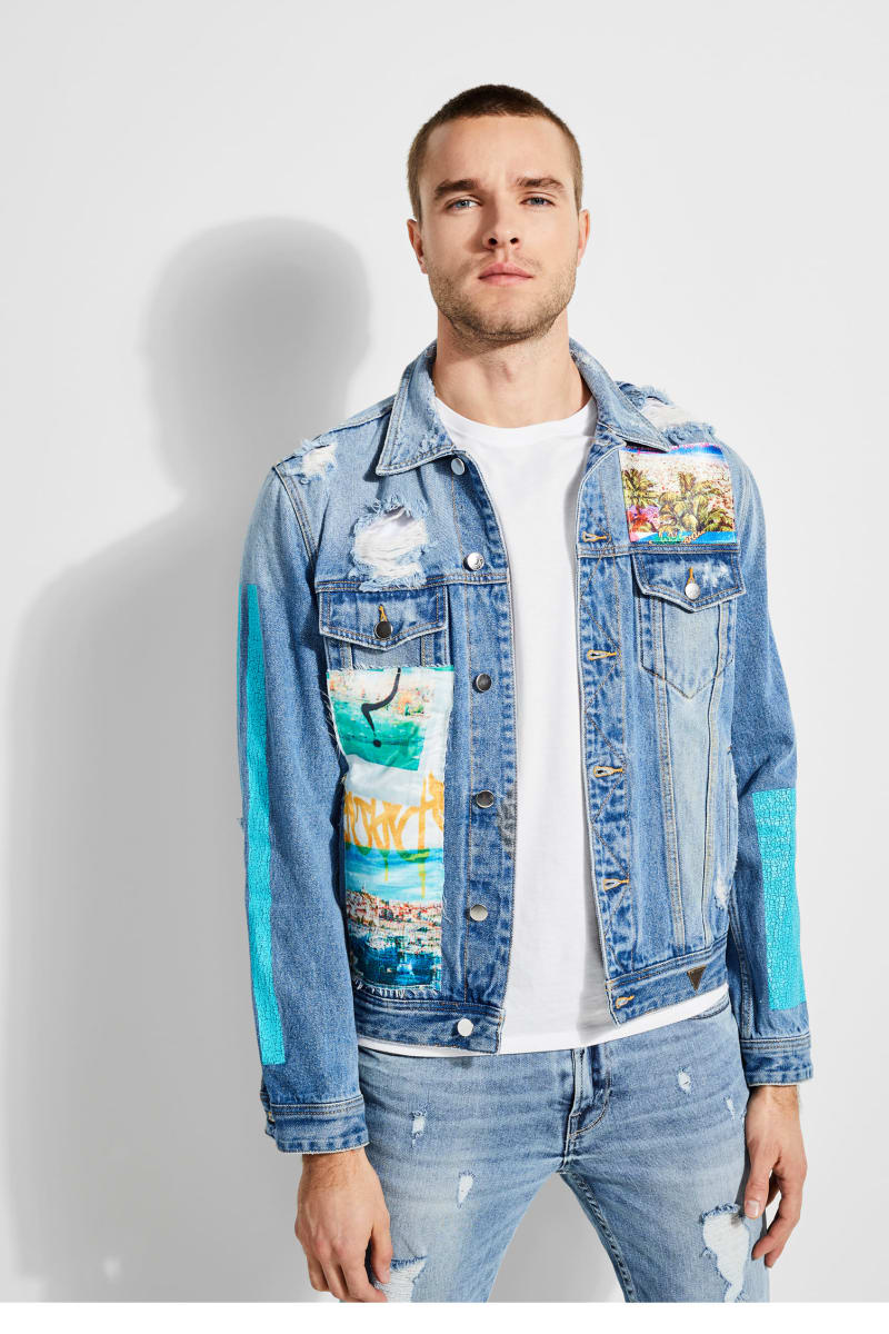 guess dillon patch denim jacket