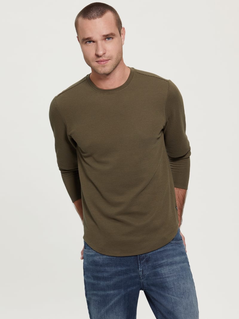 GUESS Men's Long Sleeve Logo Jacquard Knit Crew