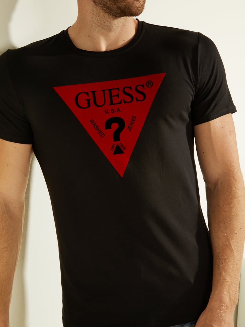 red and purple guess shirt