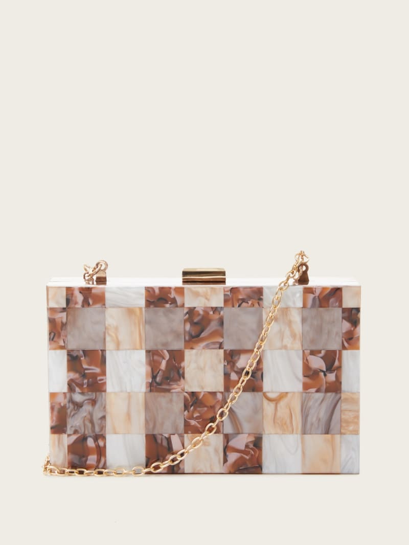 Ginger Checkered Lucite Clutch