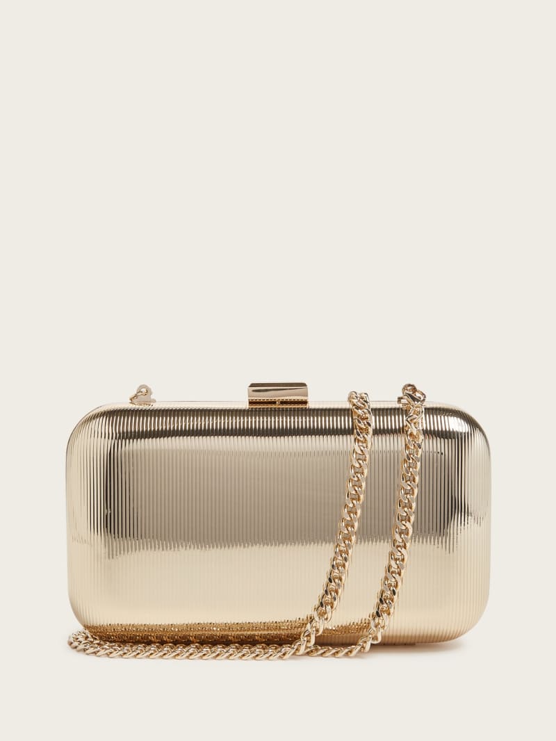 Metallic White Gold Python Clutch