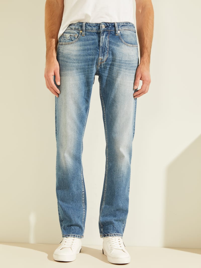 Guess Slim Straight Leg Jeans Men's Size 33 X 30 Classic Distressed Light Wash