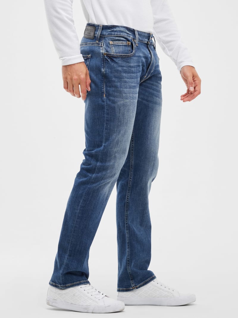 Guess Men's Regular Straight Leg Jeans Guess Classic Distressed Dark Blue Jeans