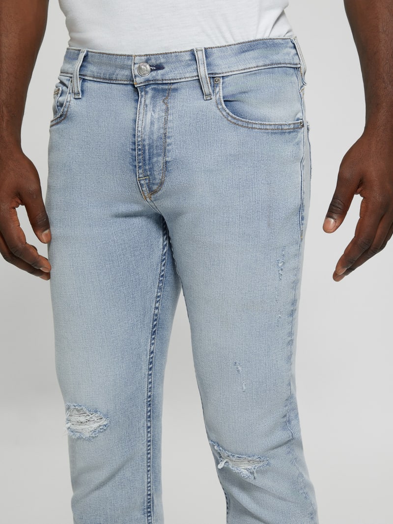 Distressed Low-Rise Slim Straight Jeans | GUESS