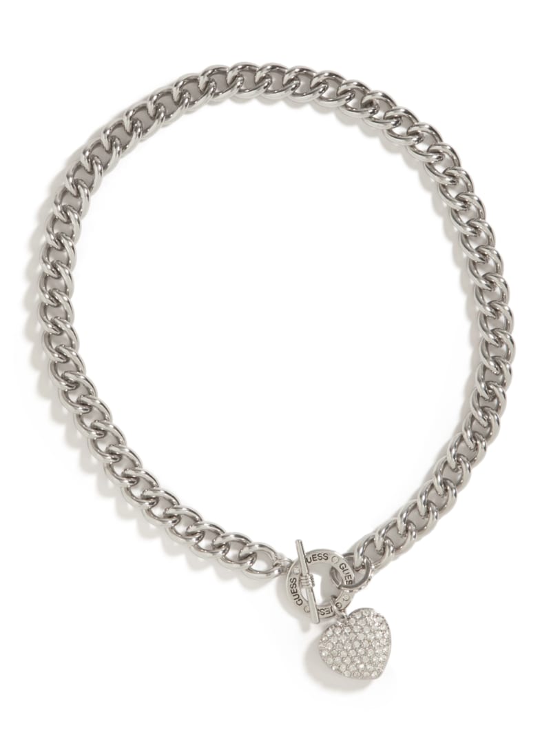 Silver-Tone Rhinestone Heart Necklace