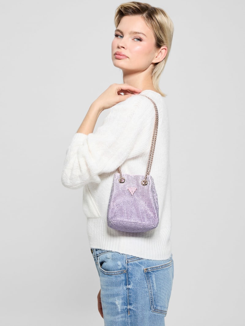 Guess Mini Borsa a Secchiello Argento Zalina Strass da Donna