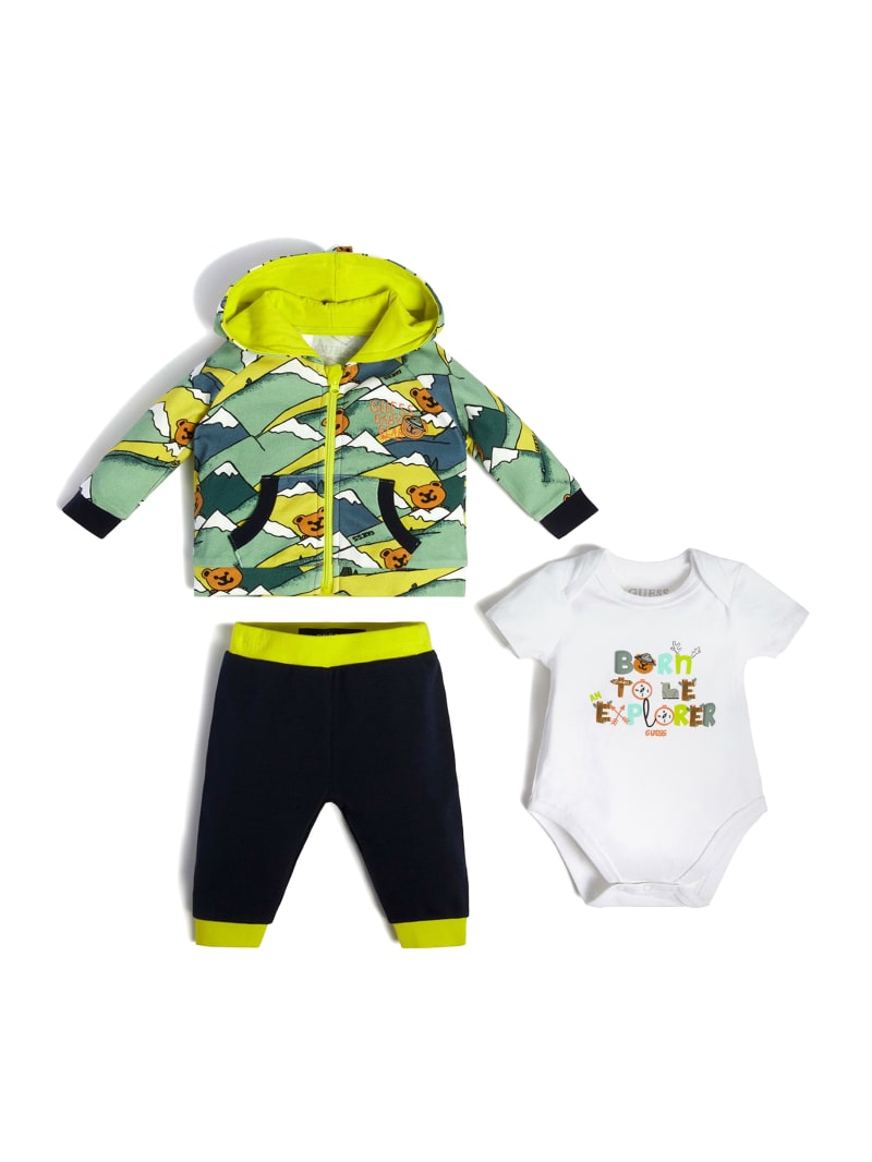 Baby Boy 3 Piece Dinosaur Sweatshirt & Pants & Bodysuit w/ Hood NWT JOY NB 3 6