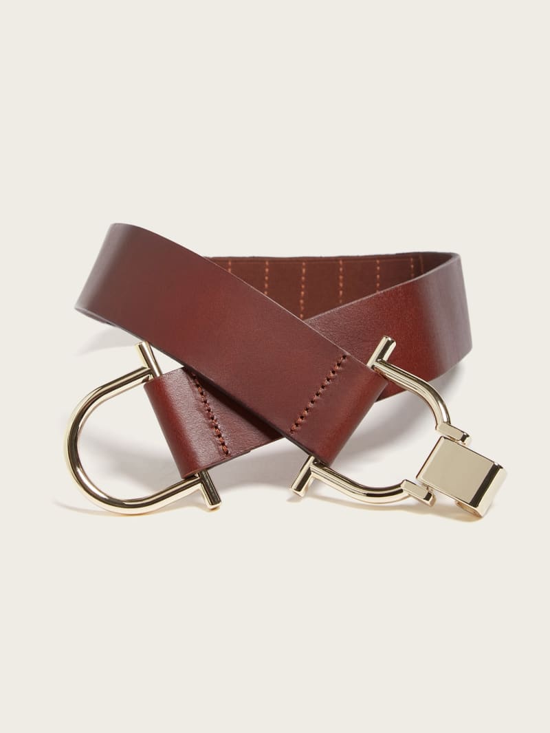 Leather belt with gold-toned buckle - Massimo Dutti