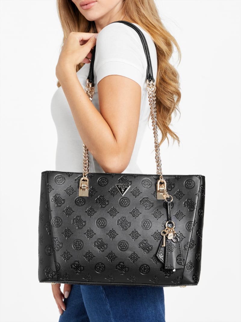 Tisha Debossed Peony Large Girlfriend Satchel