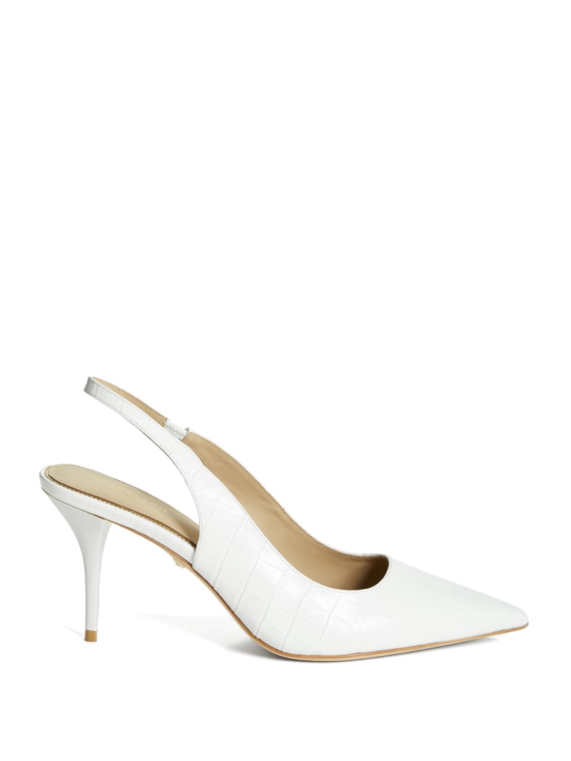 White open store toe slingback heels