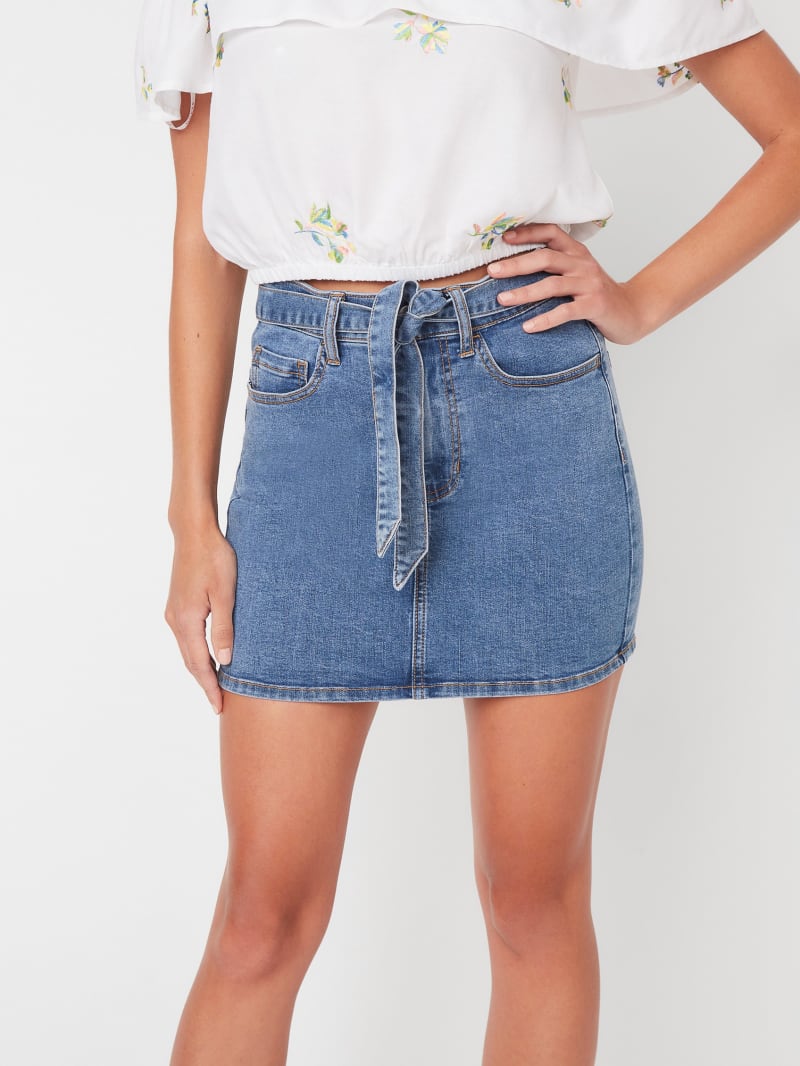Corrie Tie-Waist Denim Mini Skirt | GUESS Factory