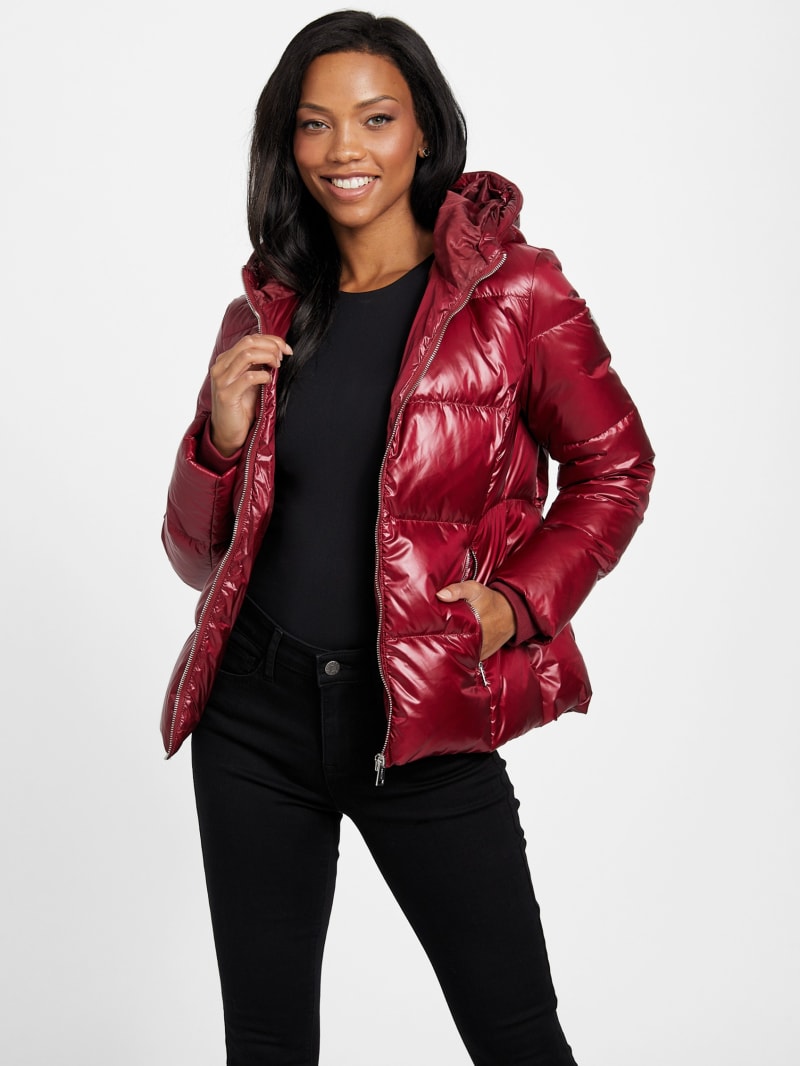 GUESS Factory Womens Colett Lightweight Zip Up Puffer Jacket 