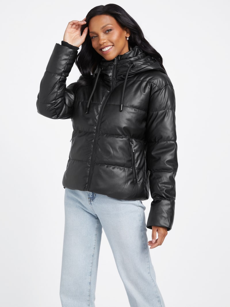 pu leather puffer jacket