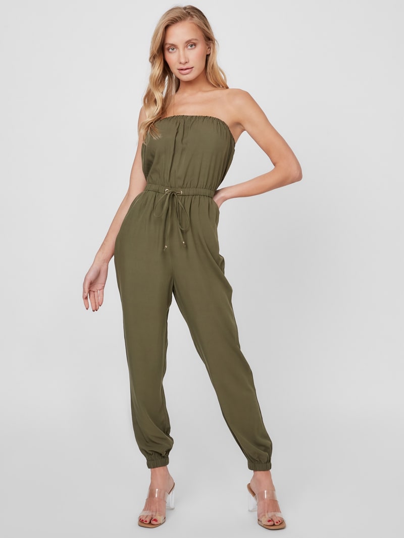 Olive green strapless jumpsuit clearance