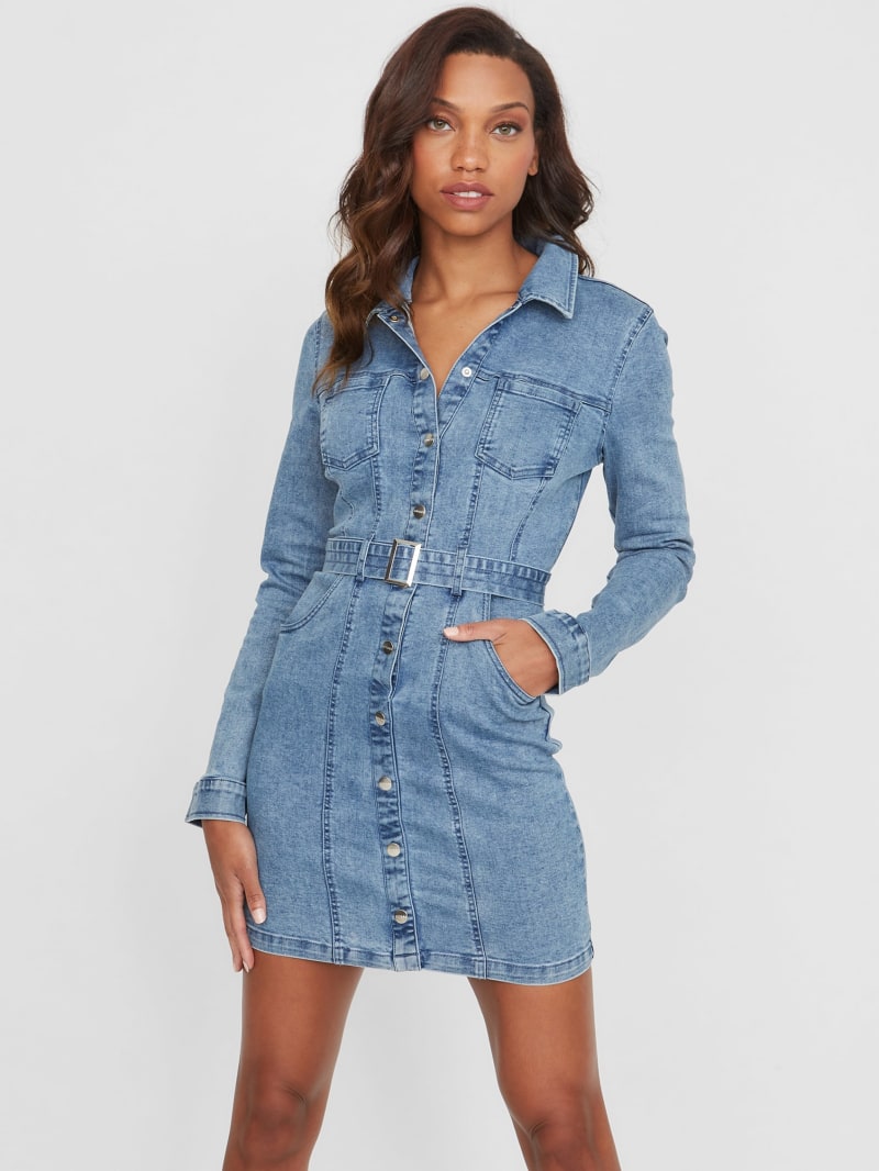 denim belted dress