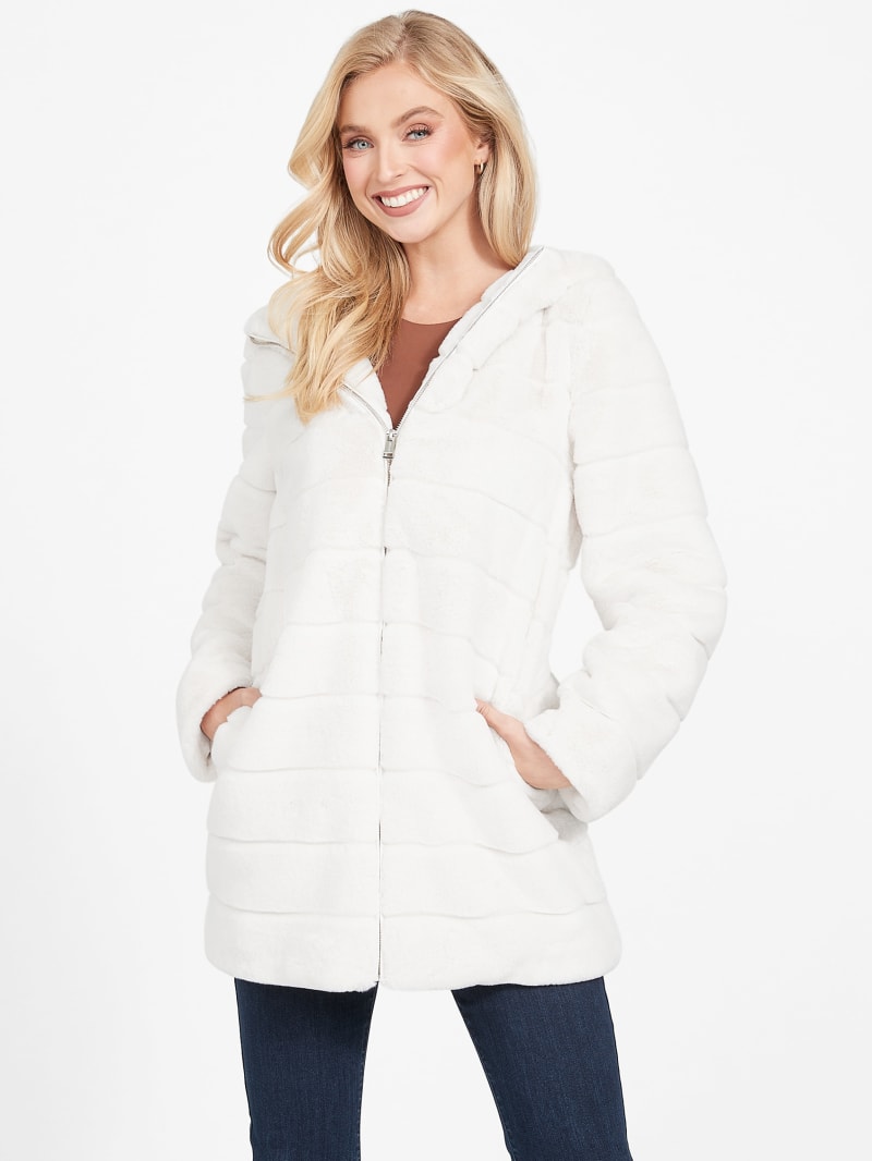White outlet fur hoodie