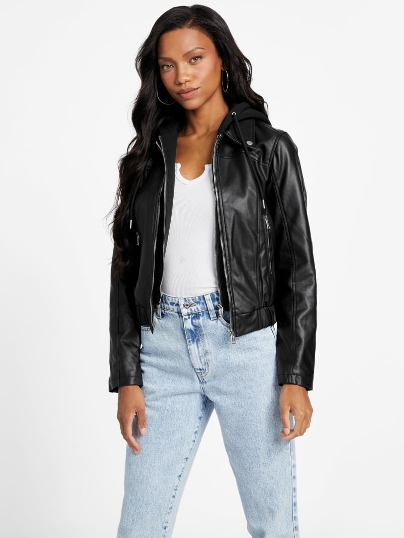 Esther Faux-Leather Hooded Jacket