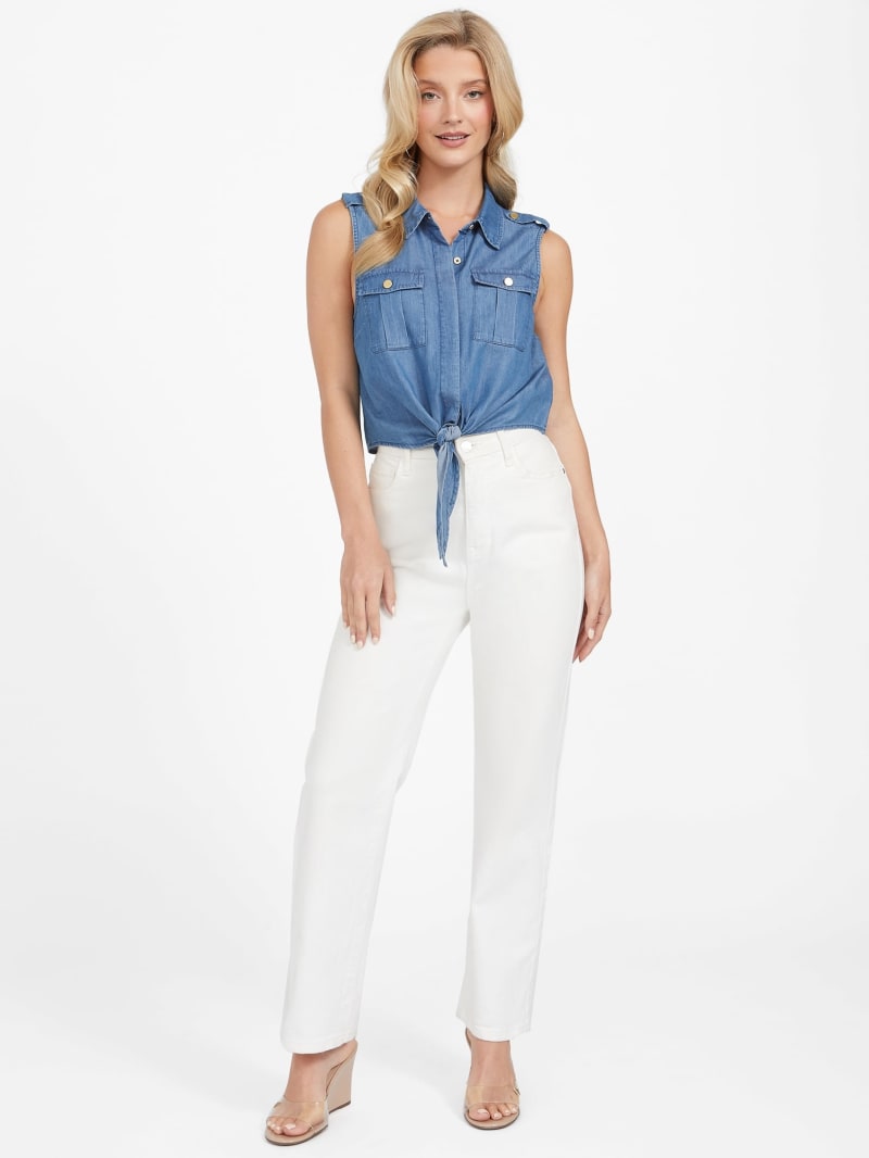 Olicia Chambray Tie-Front Top