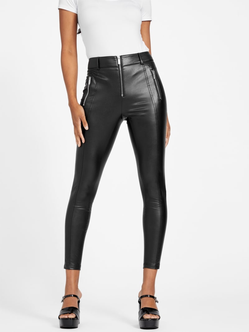 Guess Priscilla Faux Leather High-Rise Ankle Zip Leggings in Large NWT $89  FLAW