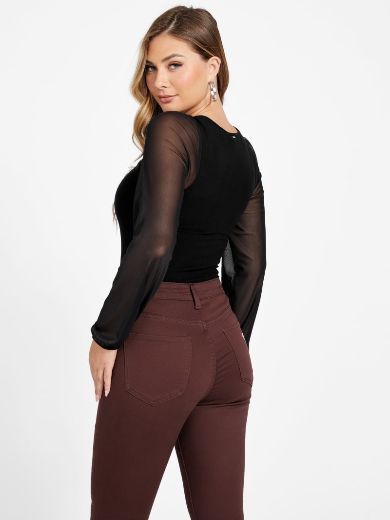 Eco Riley Mesh Long-Sleeve Bodysuit | GUESS Factory
